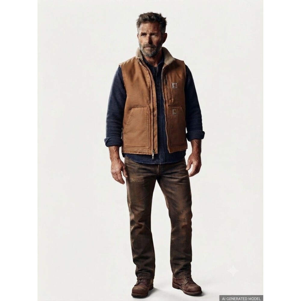 Carhartt Men's Loose Fit Sherpa-Lined Work Vest Brown Size M